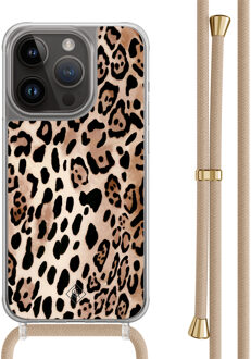 Casimoda iPhone 14 Pro hoesje met beige koord - Golden wildcat Bruin/beige