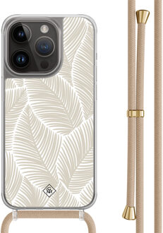 Casimoda iPhone 14 Pro hoesje met beige koord - Palm leaves beige Bruin/beige