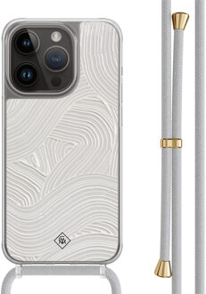 Casimoda iPhone 14 Pro hoesje met grijs koord - Abstract painted waves Bruin/beige
