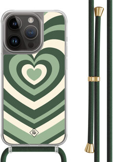 Casimoda iPhone 14 Pro hoesje met groen koord - Hart swirl groen Multi