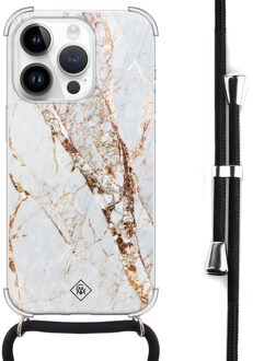 Casimoda iPhone 14 Pro hoesje met koord - Marmer goud Goudkleurig