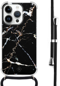 Casimoda iPhone 14 Pro hoesje met koord - Marmer zwart