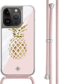 Casimoda iPhone 14 Pro hoesje met rosegoud koord - Ananas Roze
