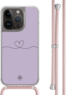 Casimoda iPhone 14 Pro hoesje met rosegoud koord - Hart lila Paars