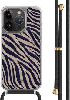 Casimoda iPhone 14 Pro hoesje met zwart koord - Chevron navy Blauw