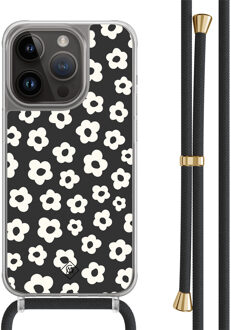 Casimoda iPhone 14 Pro hoesje met zwart koord - Retro bloempjes