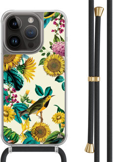 Casimoda iPhone 14 Pro hoesje met zwart koord - Sunflowers Geel