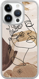 Casimoda iPhone 14 Pro hybride hoesje - Abstract gezicht bruin Bruin/beige
