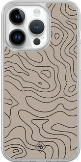 Casimoda iPhone 14 Pro hybride hoesje - Abstract lines Bruin/beige