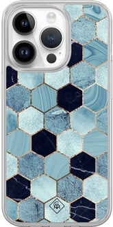 Casimoda iPhone 14 Pro hybride hoesje - Blue cubes Blauw