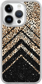 Casimoda iPhone 14 Pro hybride hoesje - Chevron luipaard Bruin/beige