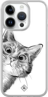 Casimoda iPhone 14 Pro hybride hoesje - Kat kiekeboe Wit