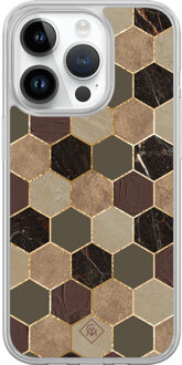 Casimoda iPhone 14 Pro hybride hoesje - Kubus groen bruin Bruin/beige