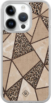 Casimoda iPhone 14 Pro hybride hoesje - Leopard abstract Bruin/beige