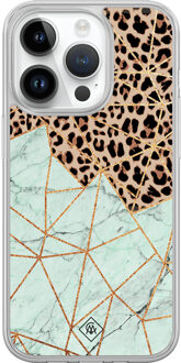 Casimoda iPhone 14 Pro hybride hoesje - Luipaard marmer mint