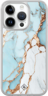 Casimoda iPhone 14 Pro hybride hoesje - Marmer lichtblauw