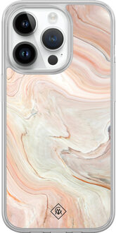Casimoda iPhone 14 Pro hybride hoesje - Marmer waves Bruin/beige