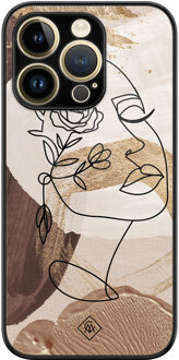 Casimoda iPhone 14 Pro Max glazen hardcase - Abstract gezicht bruin Bruin/beige