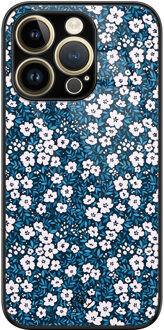 Casimoda iPhone 14 Pro Max glazen hardcase - Bloemen blauw