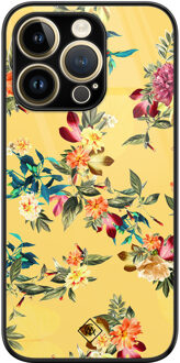 Casimoda iPhone 14 Pro Max glazen hardcase - Florals for days Geel