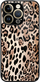 Casimoda iPhone 14 Pro Max glazen hardcase - Golden wildcat Bruin/beige