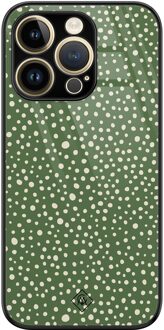 Casimoda iPhone 14 Pro Max glazen hardcase - Green dots Groen