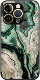 Casimoda iPhone 14 Pro Max glazen hardcase - Green waves Groen