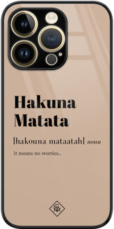 Casimoda iPhone 14 Pro Max glazen hardcase - Hakuna Matata Bruin/beige