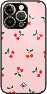Casimoda iPhone 14 Pro Max glazen hardcase - Kersjes Roze