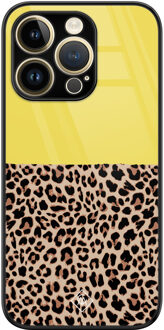 Casimoda iPhone 14 Pro Max glazen hardcase - Luipaard geel