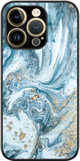 Casimoda iPhone 14 Pro Max glazen hardcase - Marble sea Blauw