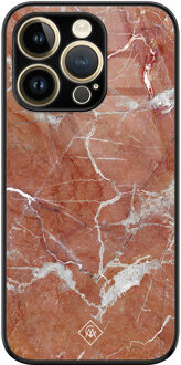 Casimoda iPhone 14 Pro Max glazen hardcase - Marble sunkissed Rood