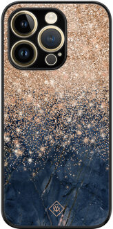 Casimoda iPhone 14 Pro Max glazen hardcase - Marmer blauw rosegoud Rosekleurig