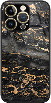 Casimoda iPhone 14 Pro Max glazen hardcase - Marmer grijs brons Grijs/zilverkleurig