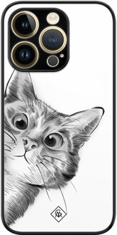 Casimoda iPhone 14 Pro Max glazen hardcase - Peekaboo Wit