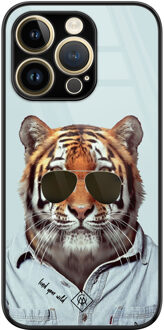 Casimoda iPhone 14 Pro Max glazen hardcase - Tijger wild Blauw