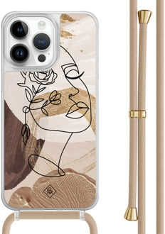 Casimoda iPhone 14 Pro Max hoesje met beige koord - Abstract gezicht bruin Bruin/beige