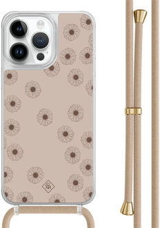 Casimoda iPhone 14 Pro Max hoesje met beige koord - Cute flowers Zwart