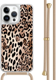 Casimoda iPhone 14 Pro Max hoesje met beige koord - Golden wildcat Bruin/beige