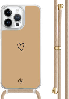 Casimoda iPhone 14 Pro Max hoesje met beige koord - Hart bruin Bruin/beige
