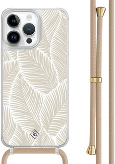 Casimoda iPhone 14 Pro Max hoesje met beige koord - Palm leaves beige Bruin/beige