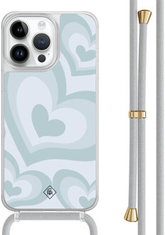 Casimoda iPhone 14 Pro Max hoesje met grijs koord - Hart swirl blauw