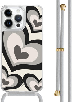 Casimoda iPhone 14 Pro Max hoesje met grijs koord - Hart swirl zwart