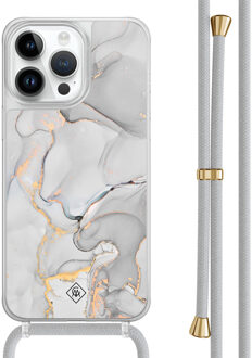 Casimoda iPhone 14 Pro Max hoesje met grijs koord - Marmer grijs Grijs/zilverkleurig