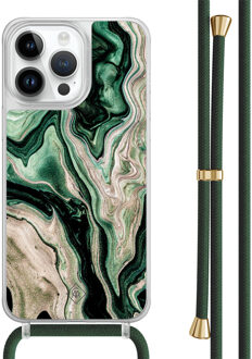 Casimoda iPhone 14 Pro Max hoesje met groen koord - Green waves Zwart