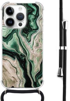 Casimoda iPhone 14 Pro Max hoesje met koord - Green waves Groen