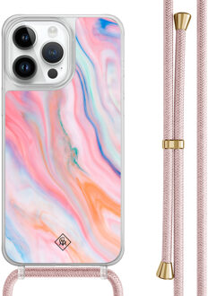 Casimoda iPhone 14 Pro Max hoesje met rosegoud koord - Pink glam Roze