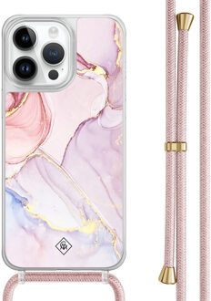 Casimoda iPhone 14 Pro Max hoesje met rosegoud koord - Purple sky Paars