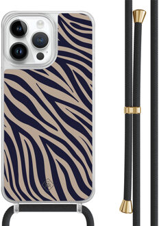 Casimoda iPhone 14 Pro Max hoesje met zwart koord - Chevron navy Blauw