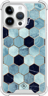 Casimoda iPhone 14 Pro Max shockproof hoesje - Blue cubes Blauw